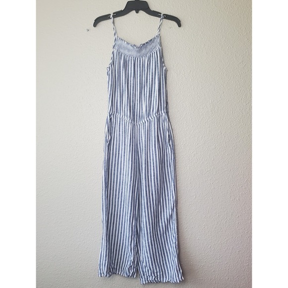 Old Navy Women's Striped Button-Front Linen Jumpsuit Blue/White Size S Sleeveles - Picture 1 of 13